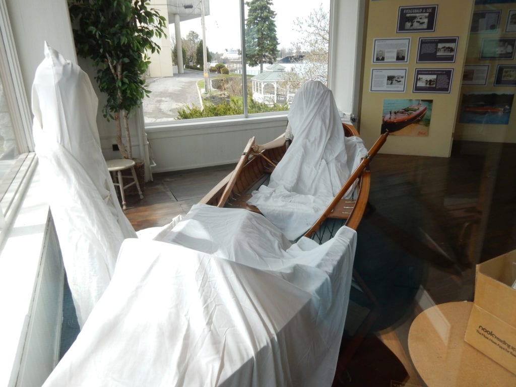 Sheets cover displays in Cornwall Bros. Store and Museum, Alexandria Bay NY