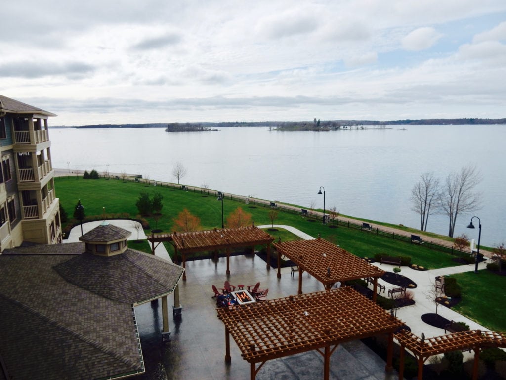 Patio and Clayton River Walk from 1000 Islands Harbor Hotel NY