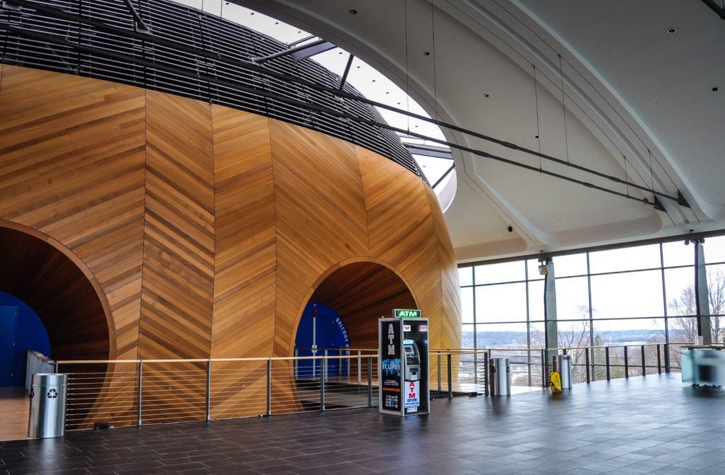 Interior of EMPAC, the Curtis R. Priem Experimental Media and Performing Arts Center at Rensselaer Polytechnic Institute (RPI.)