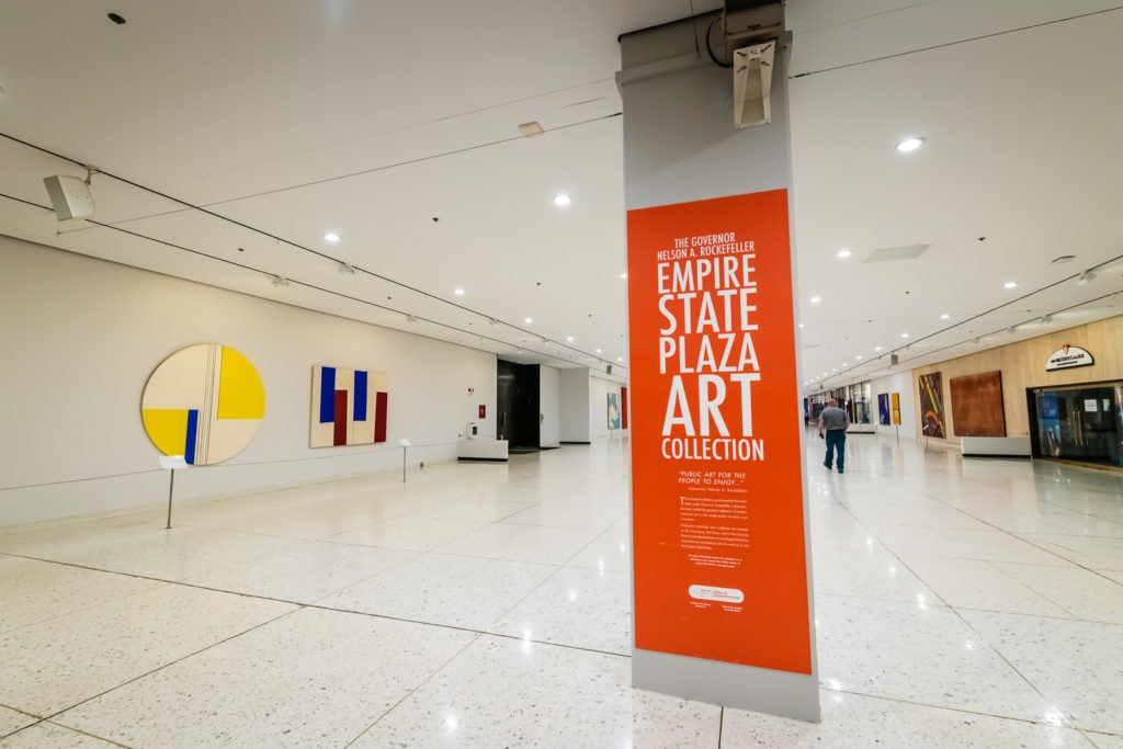 Art collection on walls of underground tunnels of Empire State Plaza Concourse in Albany NY.