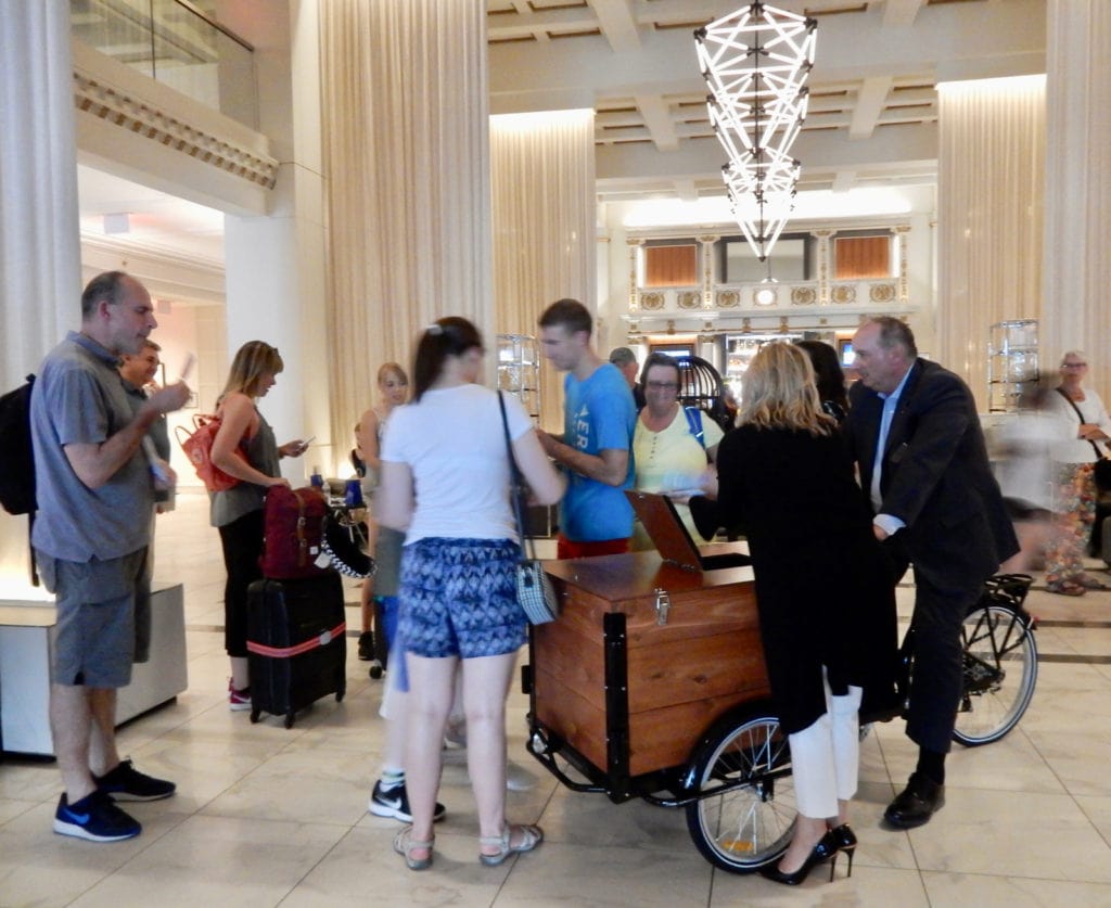 Ice Cream Friday cart in lobby of Boston Park Plaza Hotel