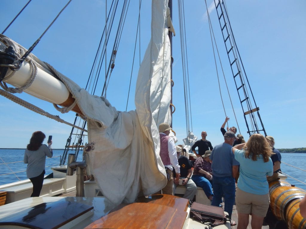 Hoisting salis on Schooner Steven Taber