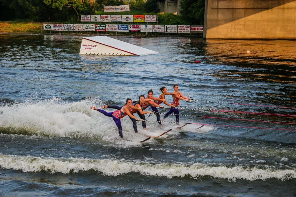U.S. Water Ski Show Team performing on the Mohawk River