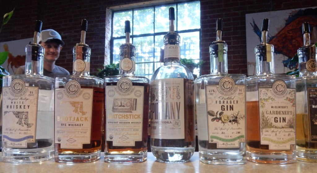 Lined up at the tasting room bar McClintock Distilling Spirits Frederick MD