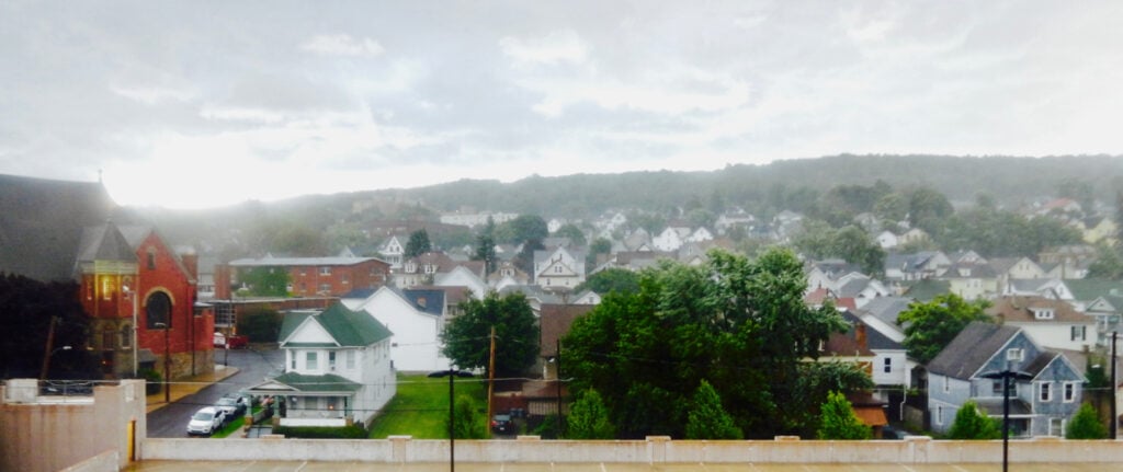 Carbondale PA in the rain from Hotel Anthracite