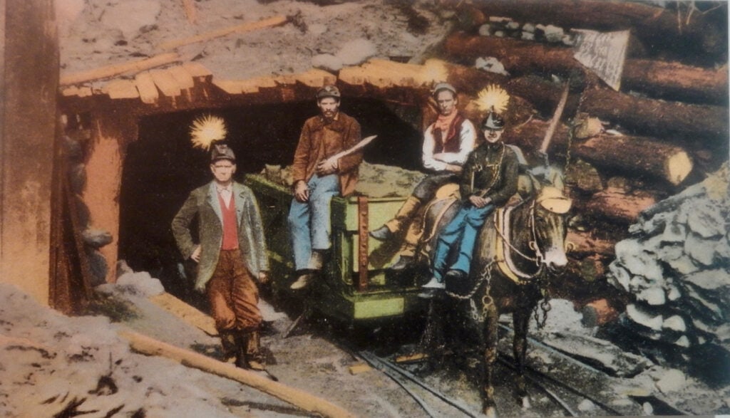 Tinted photo of coal miners, Hotel Anthracite Carbondale PA