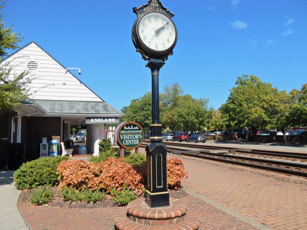 Train clock next to Ashland VA train station