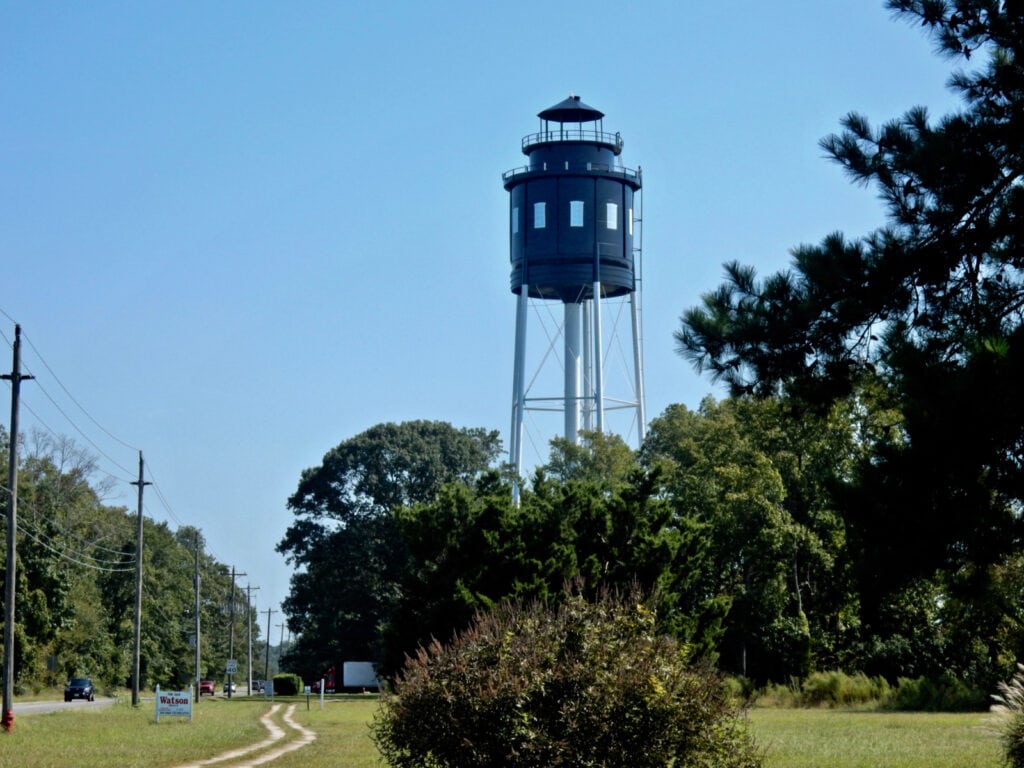 Black lighthouse water tower Cape Charles VA