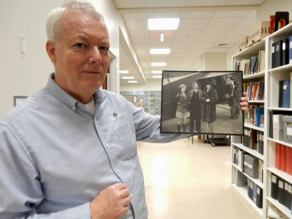 Delaware Public Archives, Archivist Tom Summer with photo of Amelia Earhart Dover DE