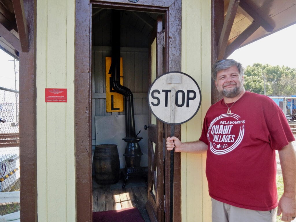Doug Poore at Harrington Railroad Museum Watchman's Shack DE