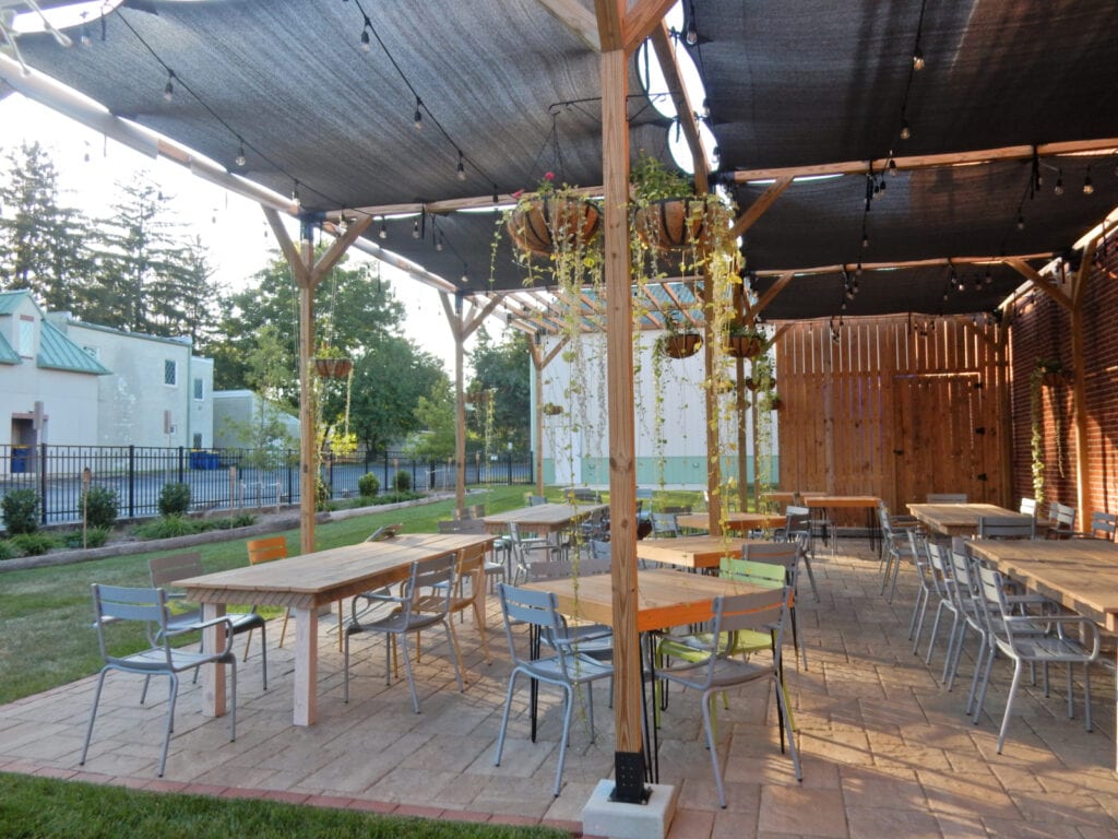 Pretty outdoor covered Patio Painted Stave Distilling Smyrna DE