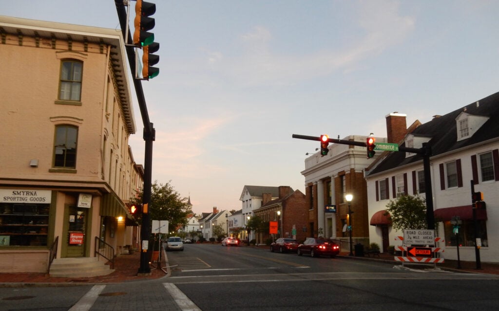 Downtown Smyrna DE at dusk