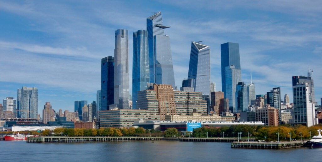 Hudson Yards with Edge jutting from new construction NY