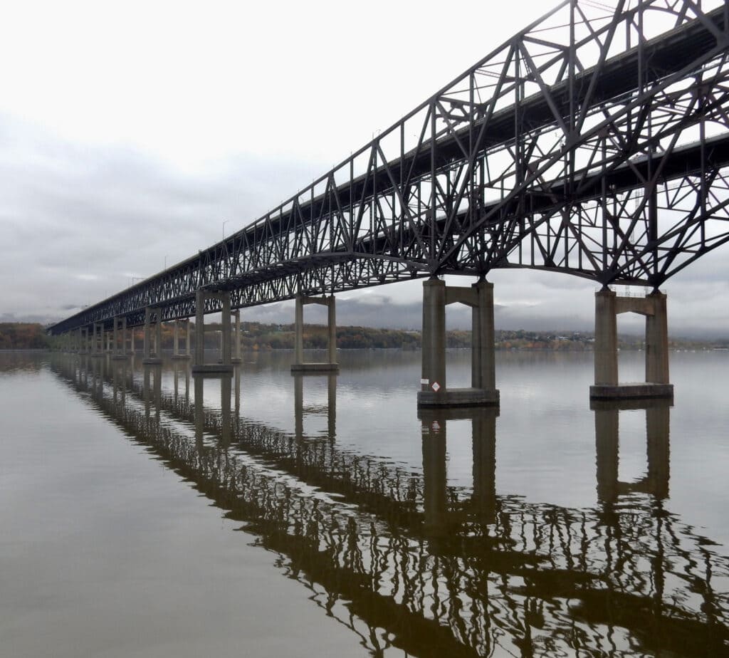 RR Bridge Over Hudson River reflected in water