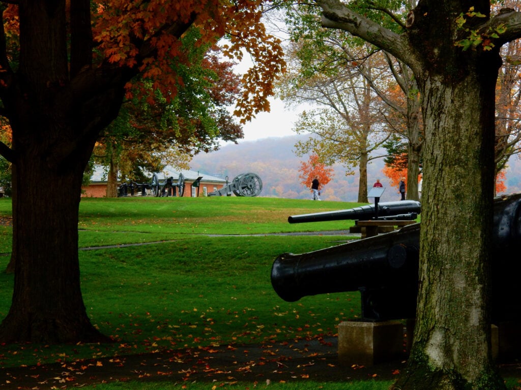 West Point cannons pointed at Hudson River NY