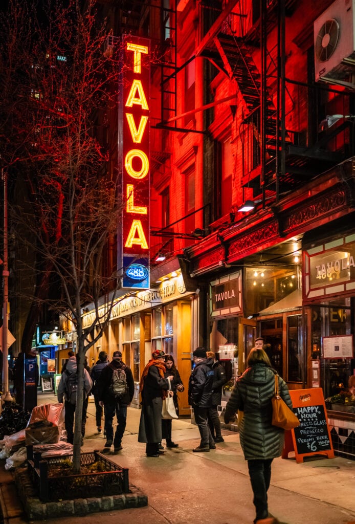 Neon sign at Tavolo Restaurant in NYC Hells Kitchen.