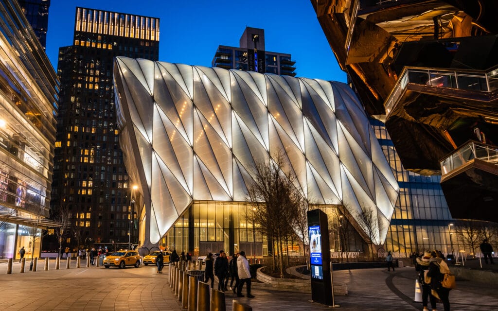 The Shed in Hudson Yards at night.