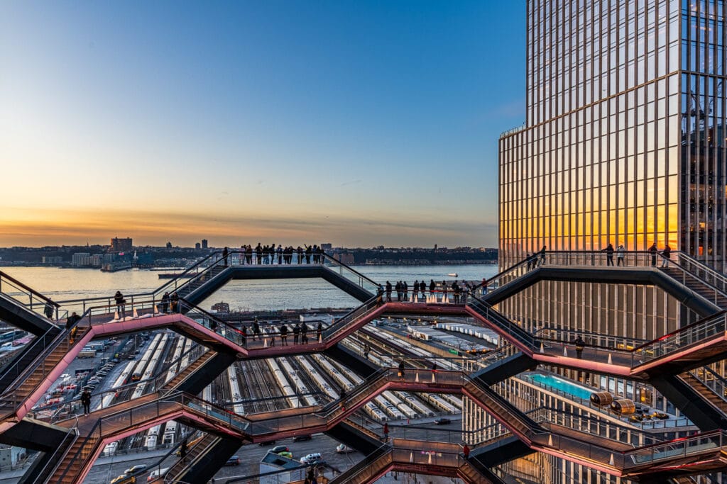 Sunset at The Vessel in NYC Hudson Yards.
