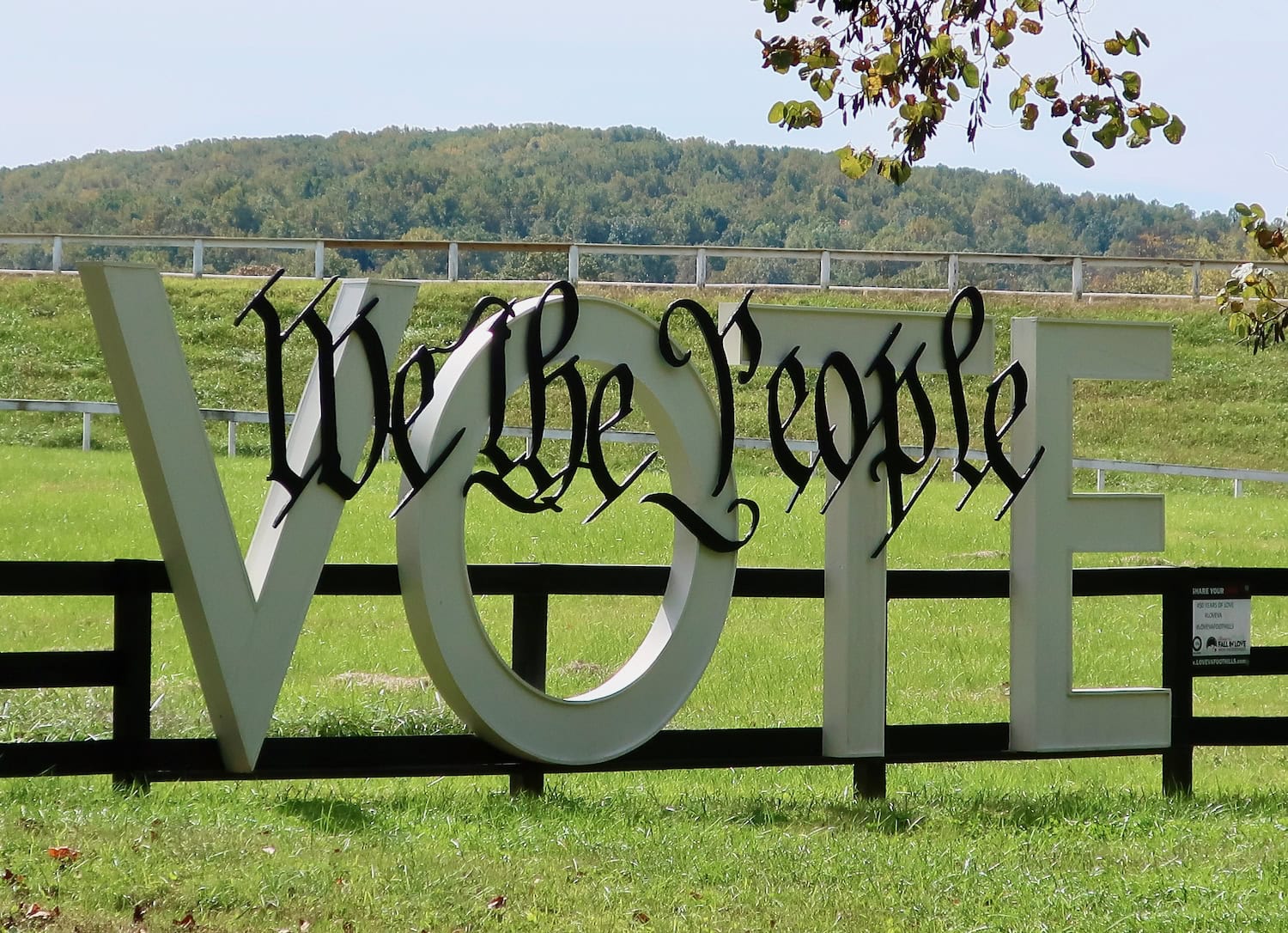 We the People Virginia LOVE sign reimagined as VOTE outside of Montpelier, James Madison Home Orange VA