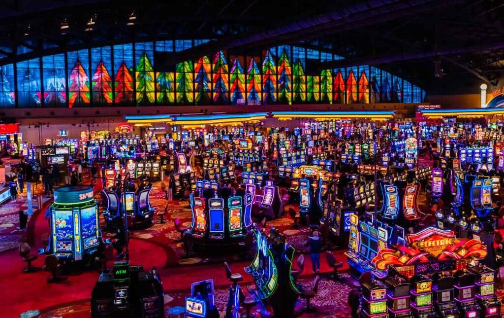 Neon slot machines at Seneca Niagara Resort Casino.