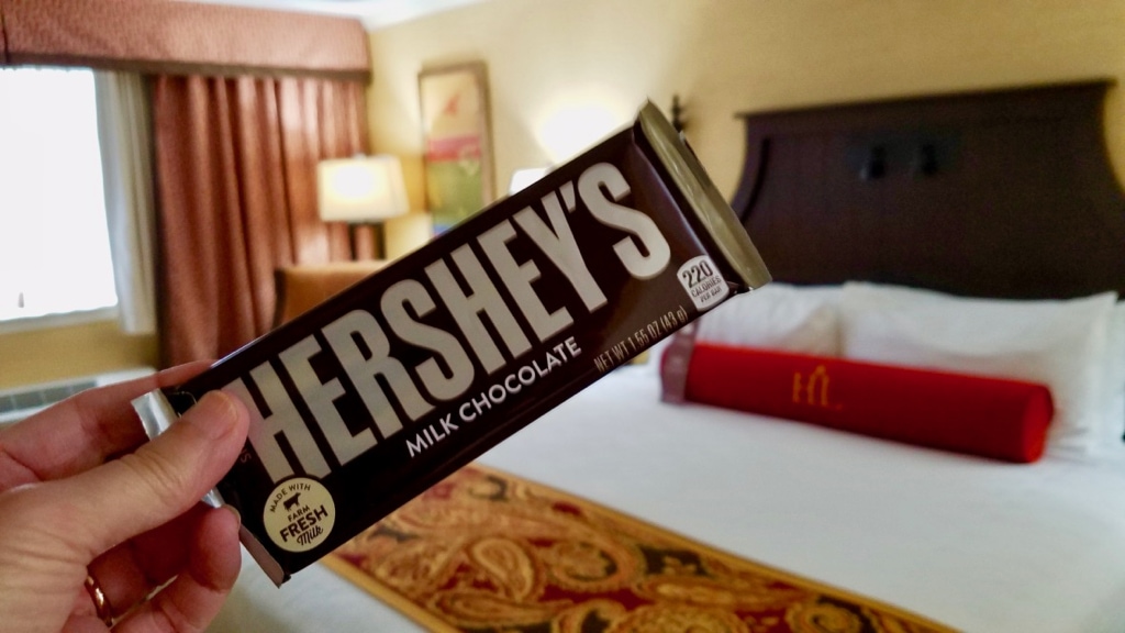 Hershey Lodge check in includes a Milk Chocolate Hershey Bar