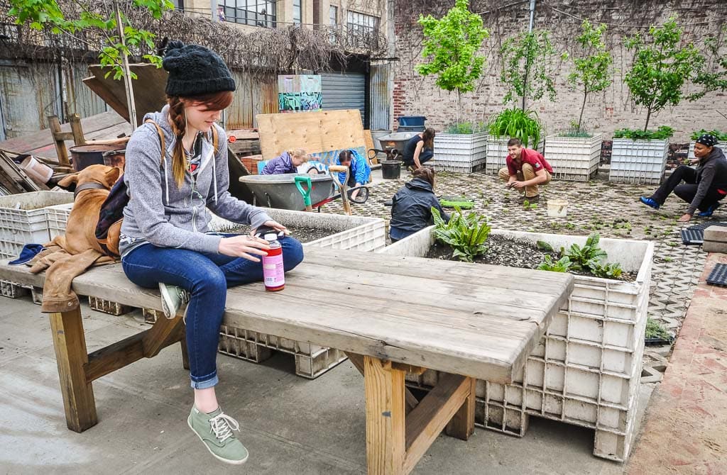 Hipsters hang out at Roberta's Pizza in Brooklyn.