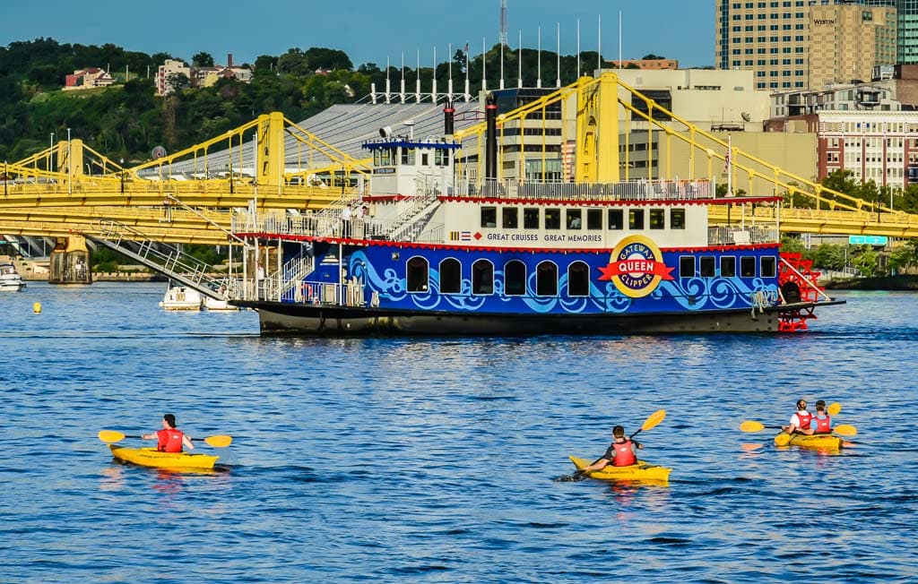 Kayakers on the river in Pittsburgh PA