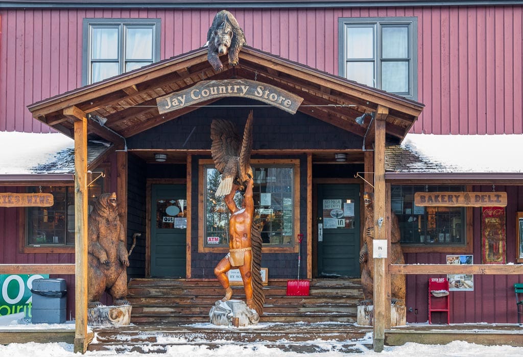 Front entrance of Jay Country Store in Jay, Vermont.