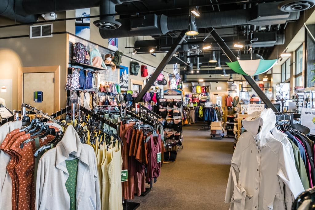 Clothing on display at The Mountain Shop at Jay Peak.