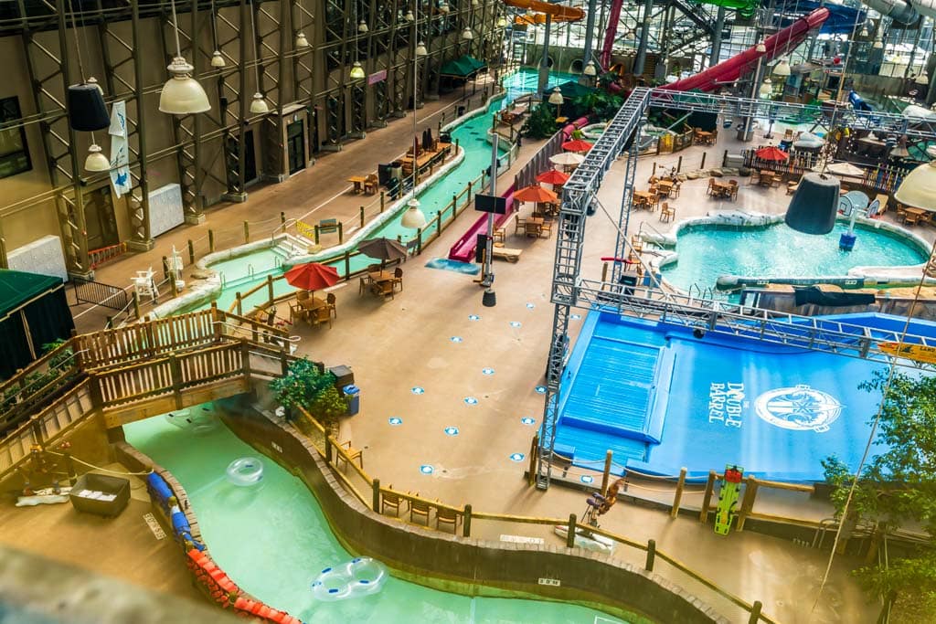 View of Jay Peak Water Park from 4th Floor interior window at Hotel Jay.