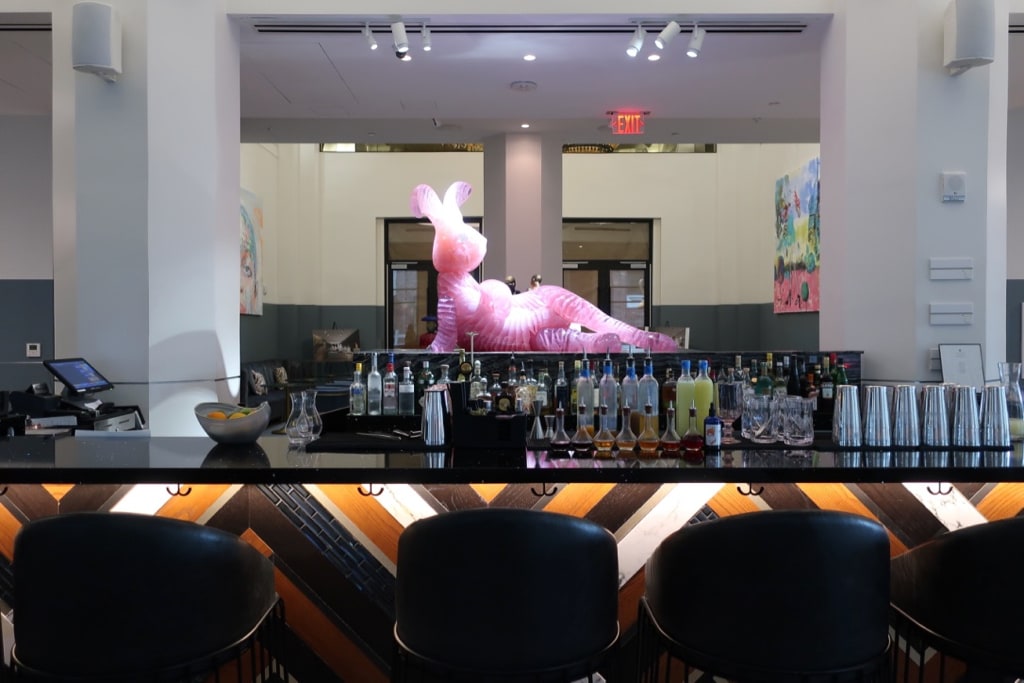 Pink glass bunny Glass Light Hotel Norfolk