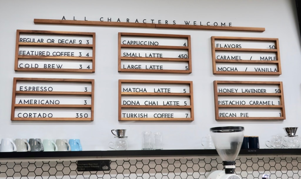 Menu on wall Character Coffee Utica NY