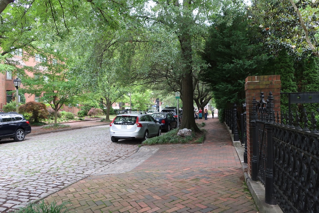 Shade Trees and Cobblestone streets Norfolk Freemason District