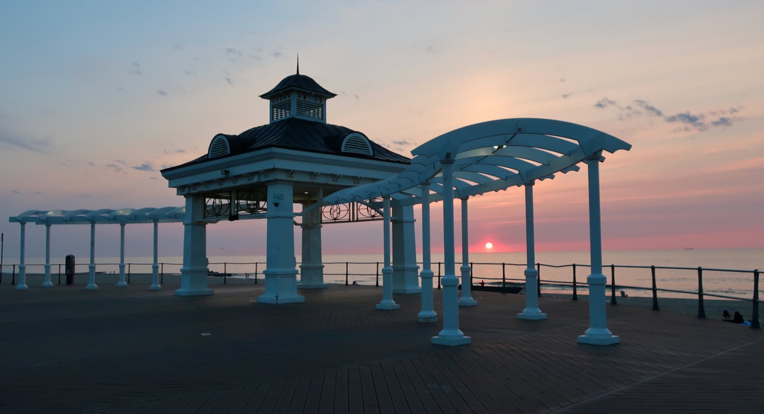 Sunrise on the Long Branch NJ boardwalk.