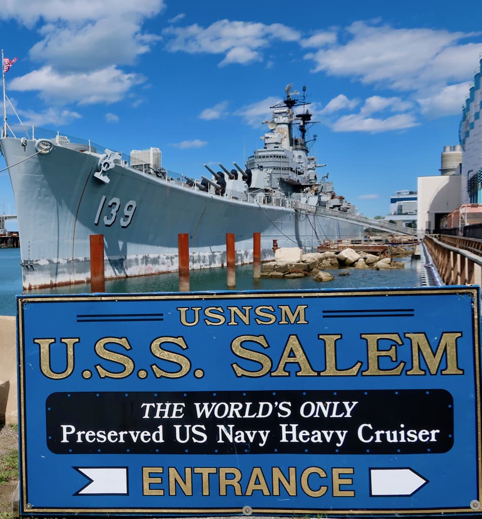 USS Salem Sign and Ship Quincy Shipyard MA