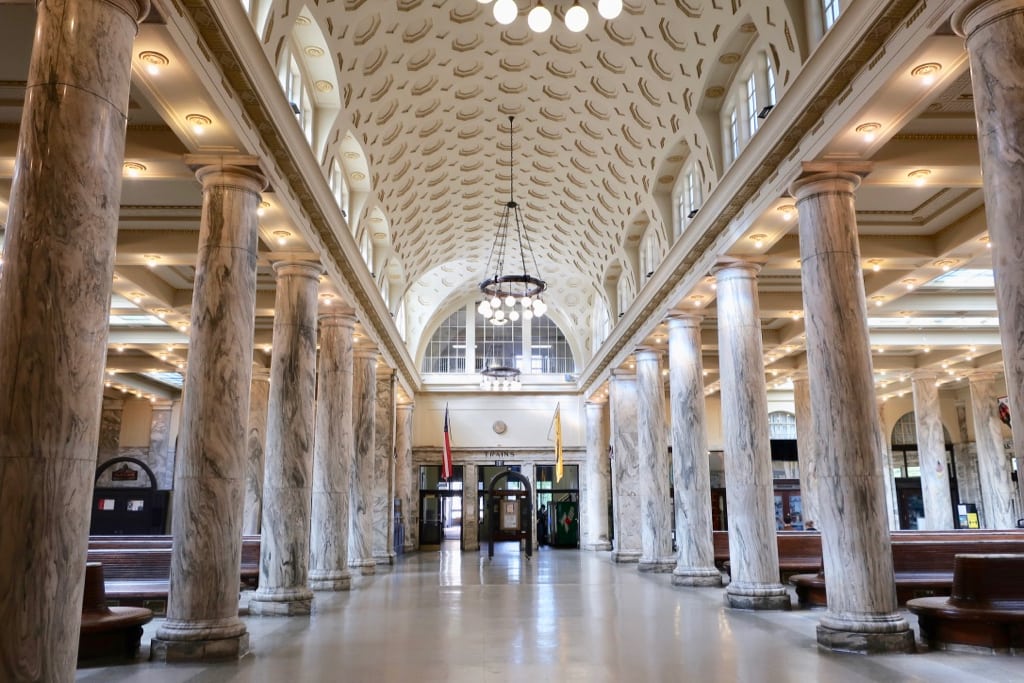 Marble pillars inside Union Station Utica NY