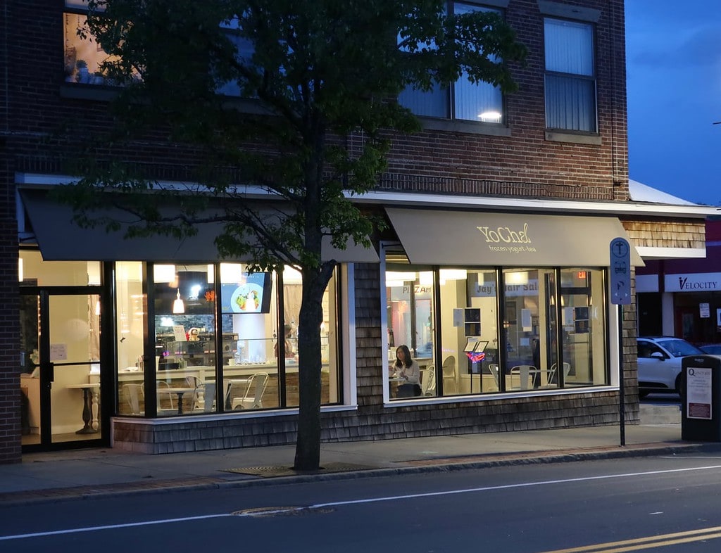 Yocha Frozen yogurt at night Quincy MA