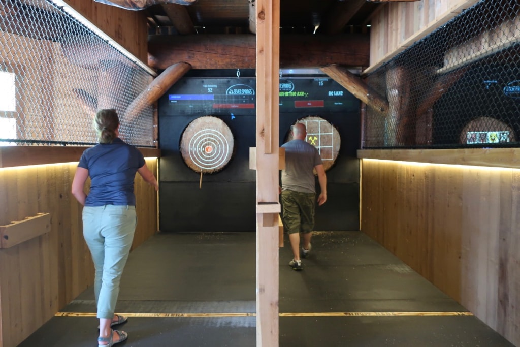 Throwing axes at Foggy Goggles Axe House Seven Springs Mountain Resort Laurel Highlands PA