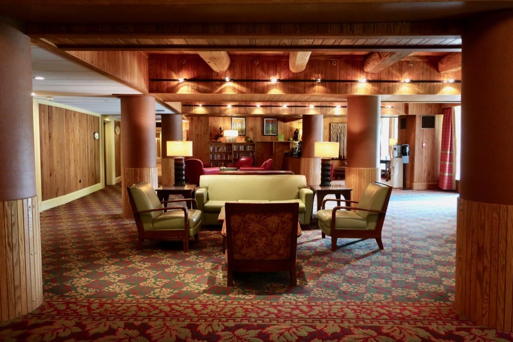 Woodsy hues in hotel lobby at 7 Springs Mountain Resort 