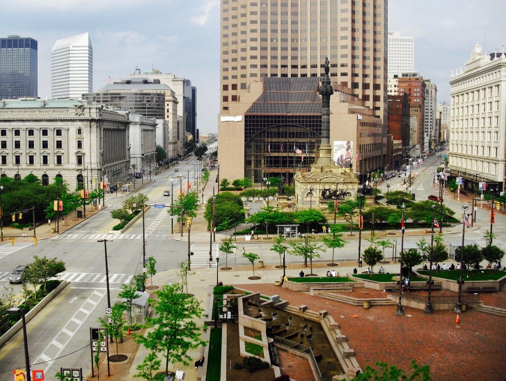 Downtown Cleveland OH aerial view 