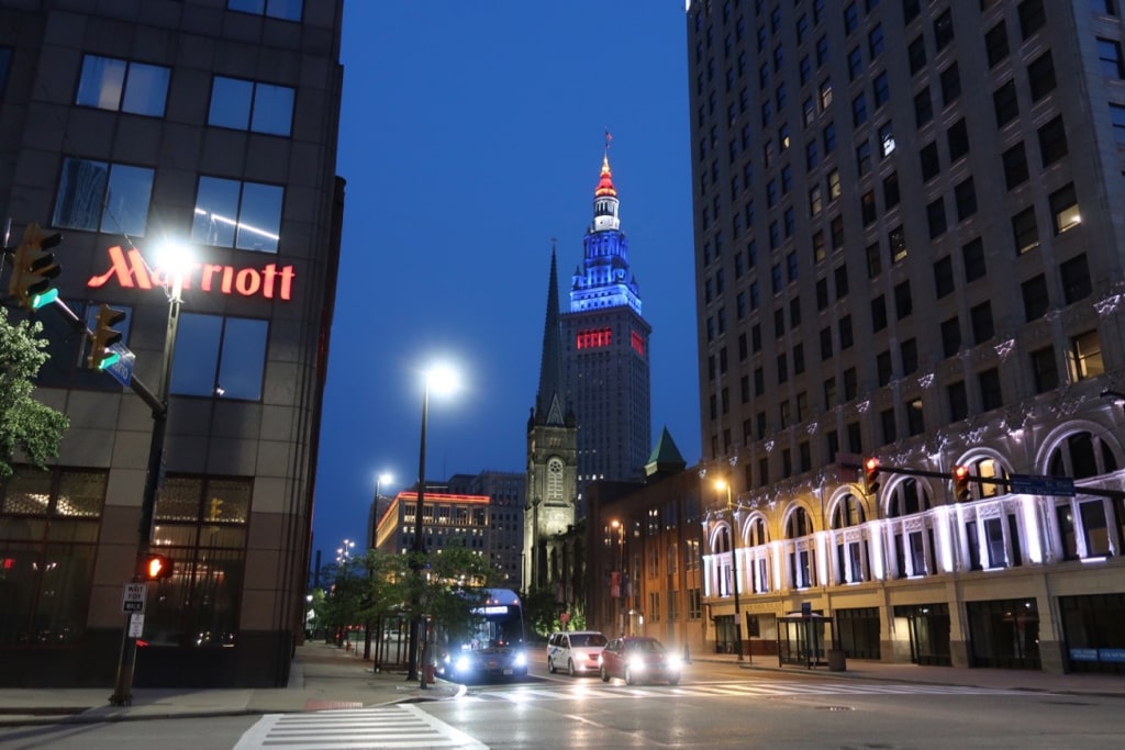 Marriott Downtown at Key Tower at night