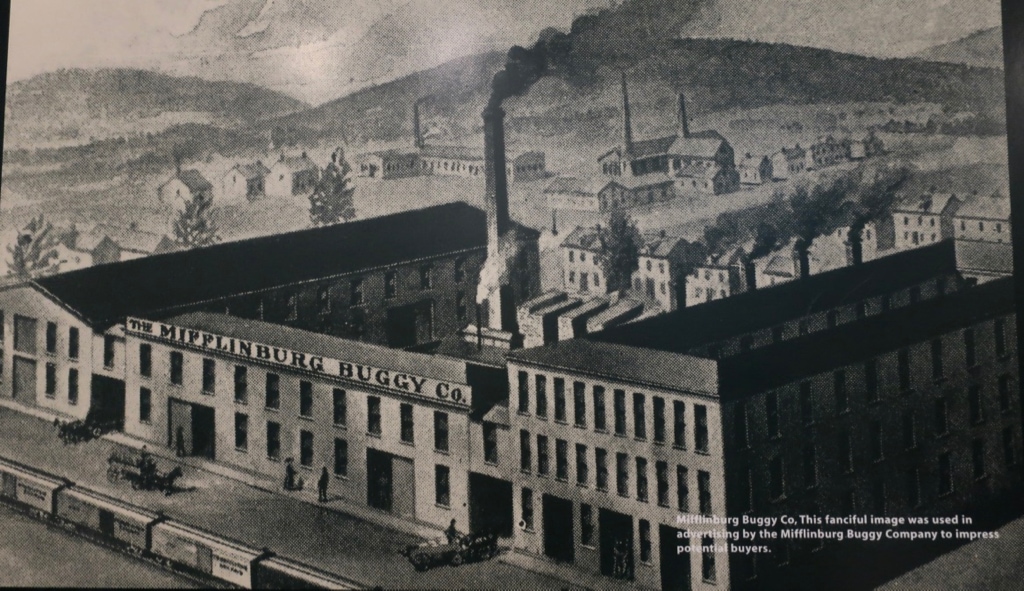 Rending of Mifflinburg Buggy Co from 1800's now Rusty Rail Brewing Co PA