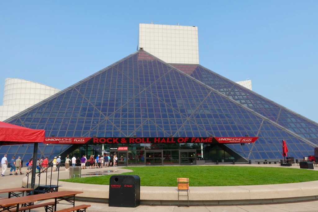 Exterior of Rock and Roll Hall of Fame glass pyramid