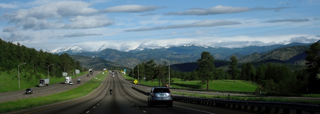 US Route 6 CO Rocky Mountains in distance