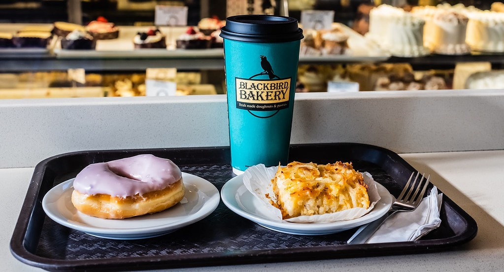 Blueberry donut and Hashbrown Pie at Blackbird Bakery.