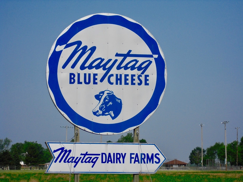 Maytag Blue Cheese sign in Newton Iowa