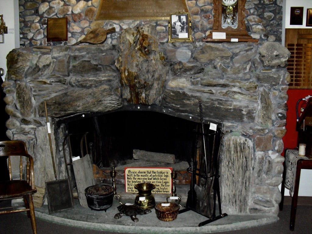 Petrified wood fireplace at Overland Trail Museum Sterling CO