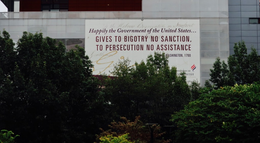 To Bigotry no sanction sign on wall of American Jewish History Museum 