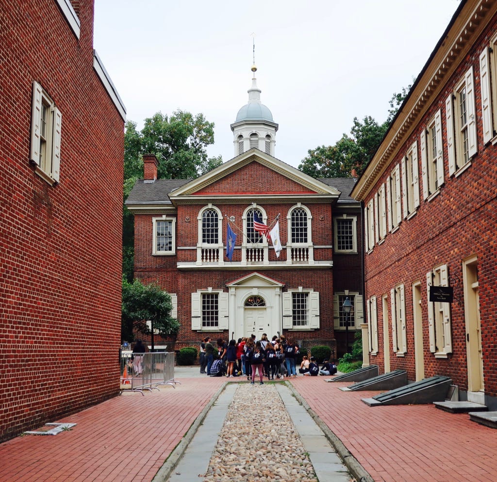 Carpenters Hall with school group Philadelphia PA