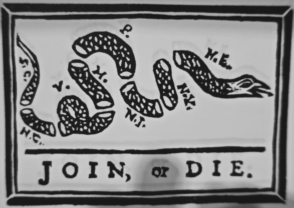 America's first political cartoon - Join or Die - by Benjamin Franklin